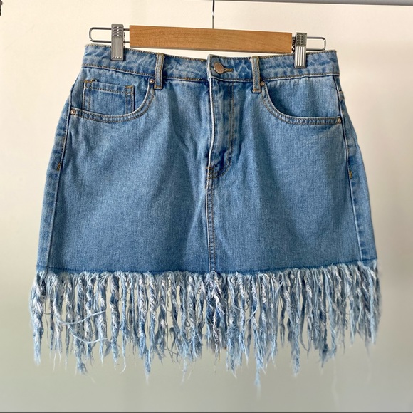 Forever 21 Denim Mini Skirt with Fringe